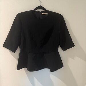 Celine Women's 8 Black Peplum‎ Top Viscose Acetate Blend Short Sleeve Elegant